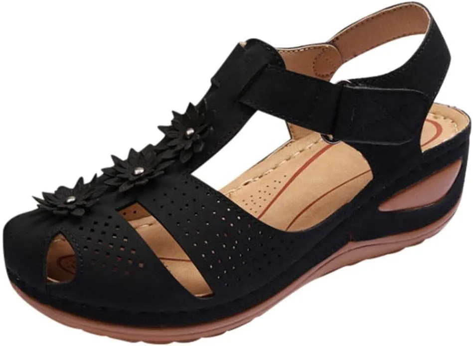 Eduavar Wedge Sandals for Women, Womens Sandals Dressy Hollow Out Sandals Shoes with Ankle Strap Breathable Sandals