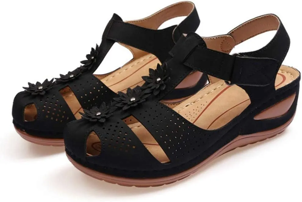 Eduavar Wedge Sandals for Women, Womens Sandals Dressy Hollow Out Sandals Shoes with Ankle Strap Breathable Sandals