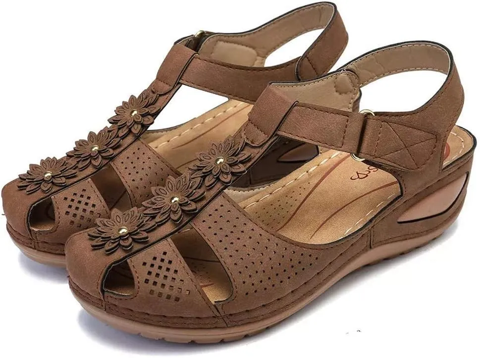 Eduavar Wedge Sandals for Women, Womens Sandals Dressy Hollow Out Sandals Shoes with Ankle Strap Breathable Sandals