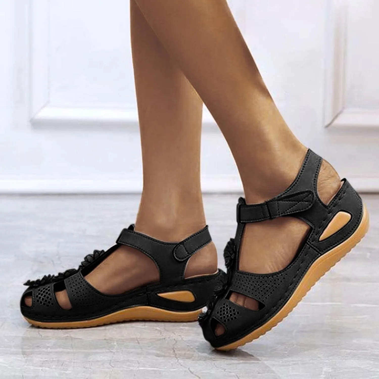Eduavar Womens Sandals, Sandals for Women Casual Summer Close Toed Sandals Ankle Strap Wedge Sandals Shoes