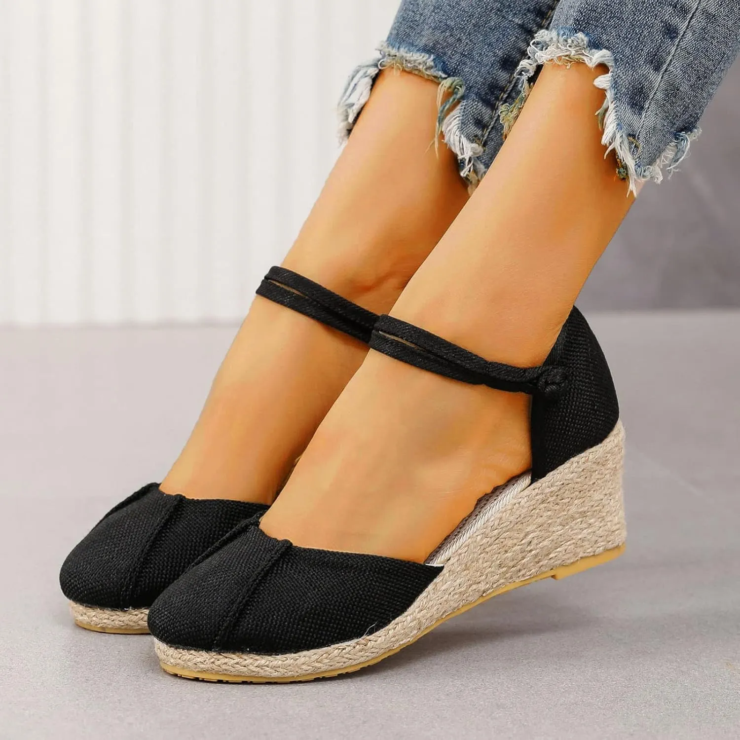 Eduavar Womens Wedge Sandals, Orthopedic Sandals for Women Close Toe Shoes Espadrille Wedge Platform Sandals