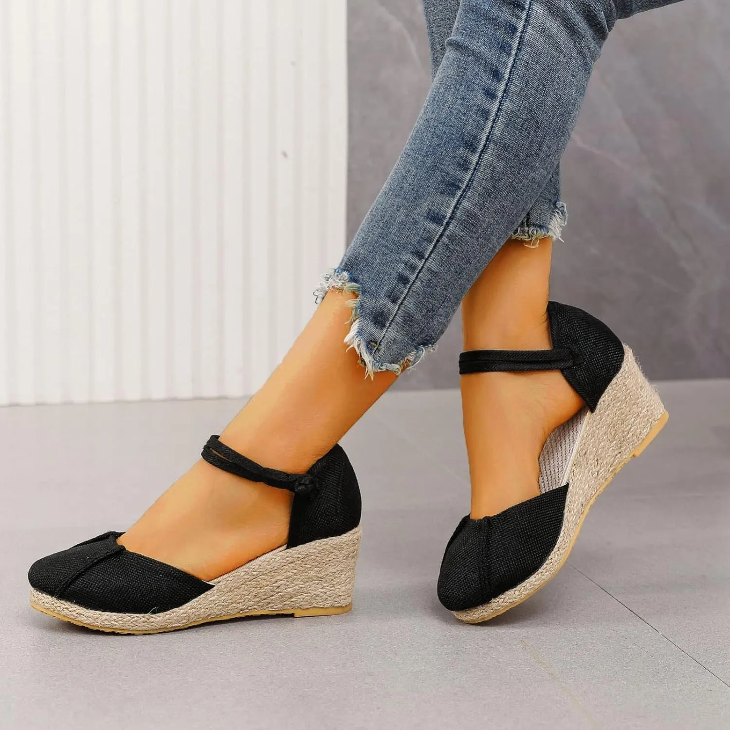 Eduavar Womens Wedge Sandals, Orthopedic Sandals for Women Close Toe Shoes Espadrille Wedge Platform Sandals