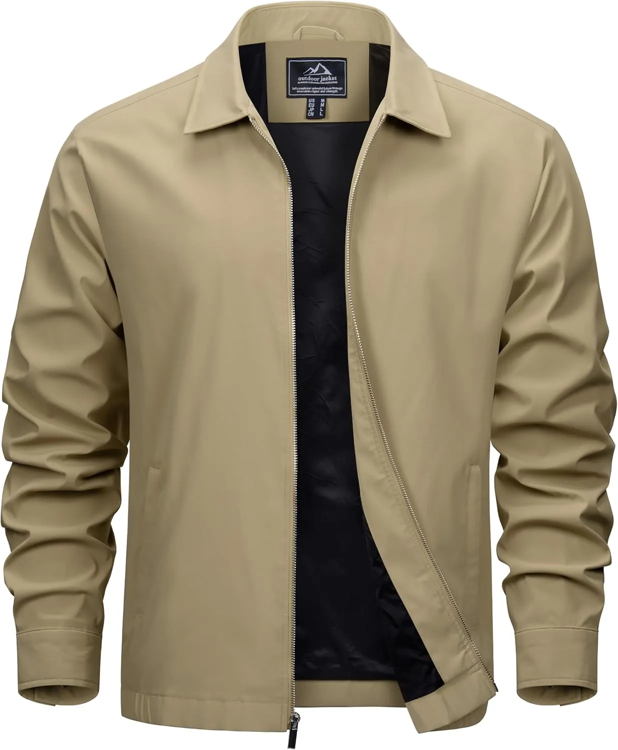EKLENTSON Mens Lightweight Jackets Full Zip Laydown Collar Golf Light Windbreaker Jackets with Zip Pockets