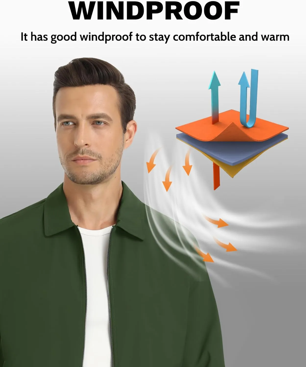 EKLENTSON Mens Lightweight Jackets Full Zip Laydown Collar Golf Light Windbreaker Jackets with Zip Pockets
