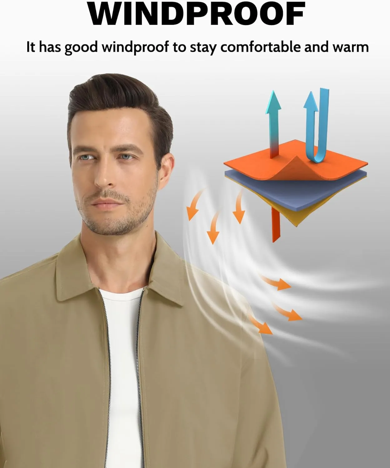 EKLENTSON Mens Lightweight Jackets Full Zip Laydown Collar Golf Light Windbreaker Jackets with Zip Pockets