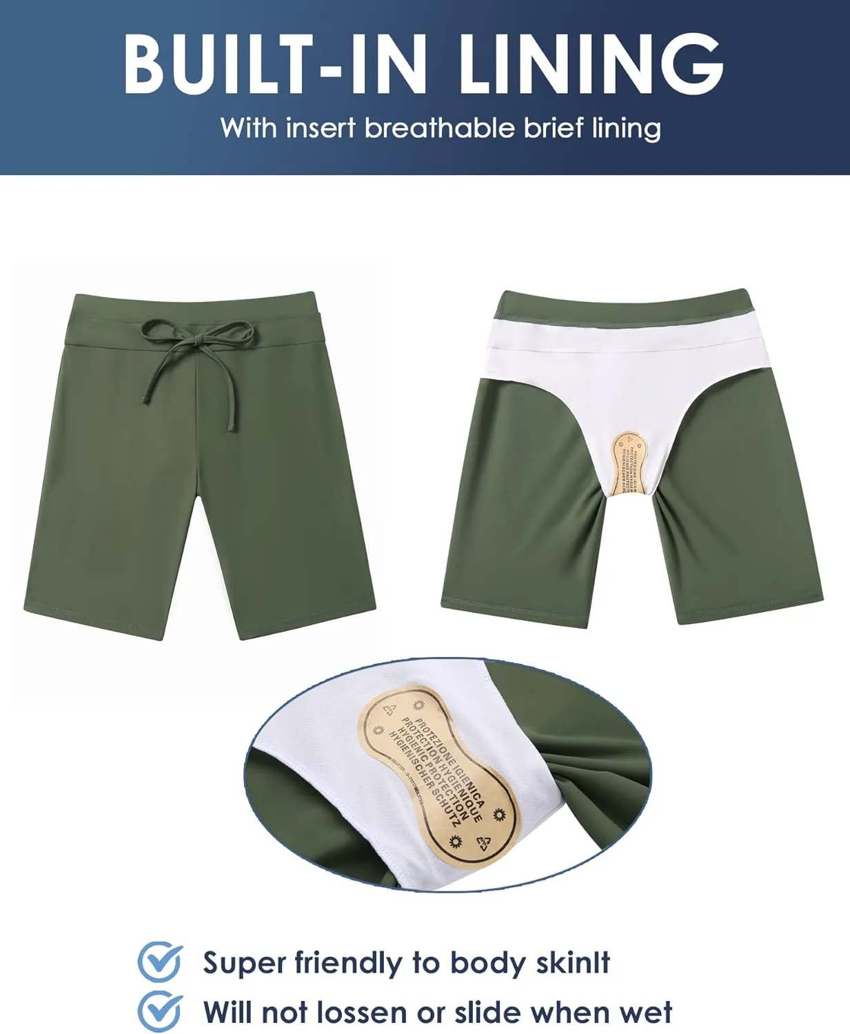 Ekouaer Women's Board Shorts High Waist Swim Shorts Beach Surf Swimwear Shorts S-4XL