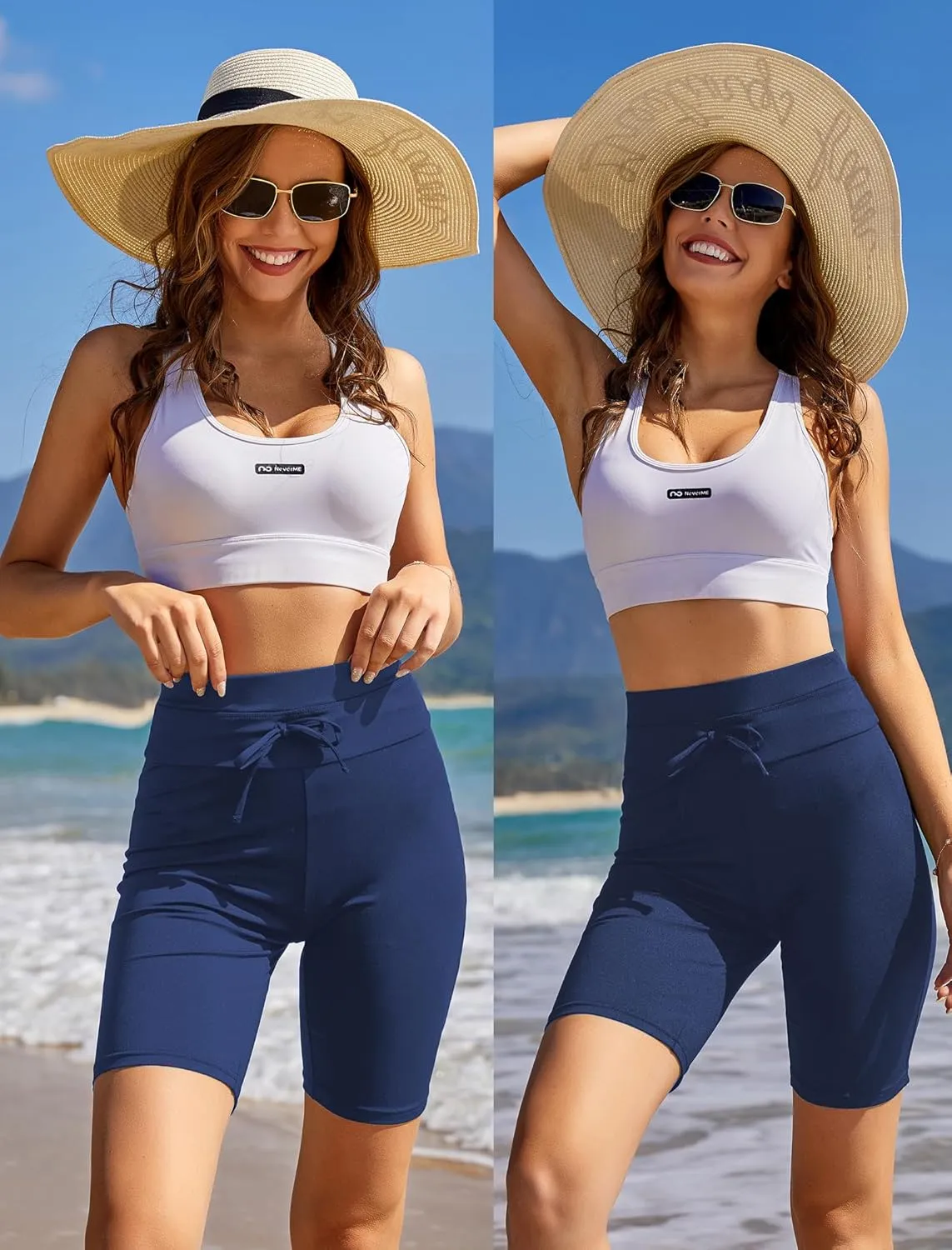 Ekouaer Women's Board Shorts High Waist Swim Shorts Beach Surf Swimwear Shorts S-4XL