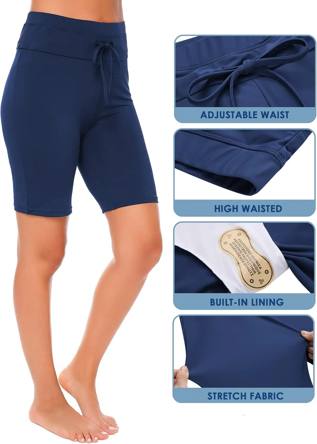 Ekouaer Women's Board Shorts High Waist Swim Shorts Beach Surf Swimwear Shorts S-4XL