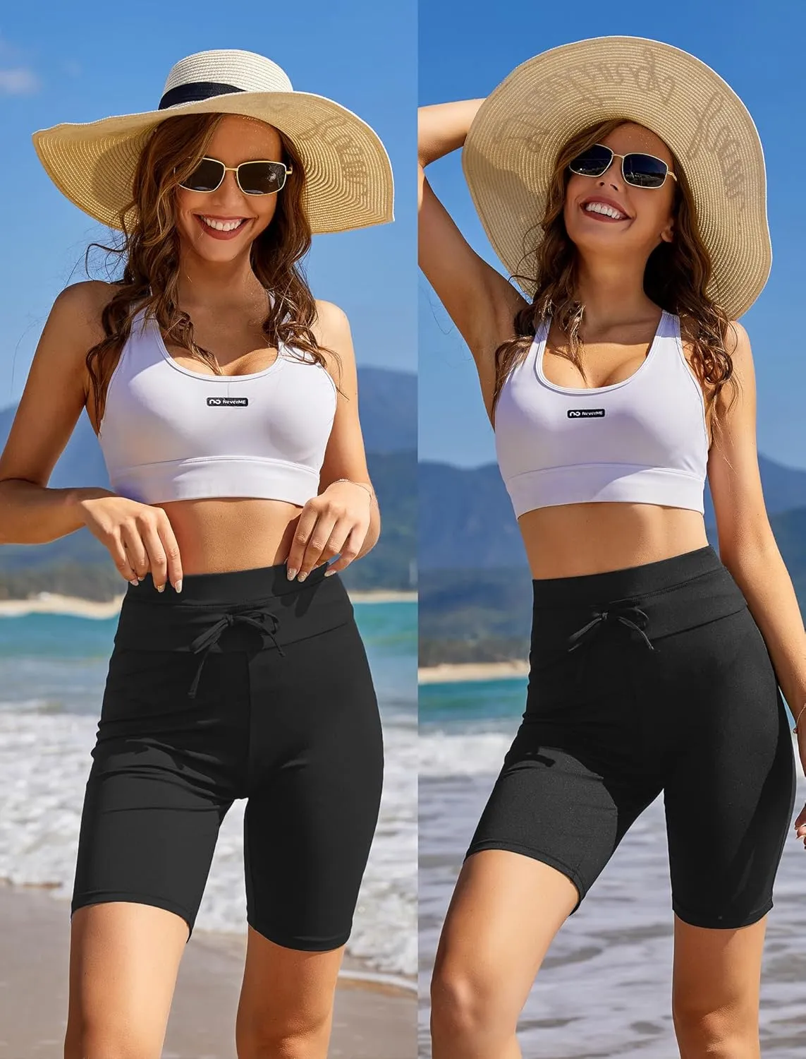 Ekouaer Women's Board Shorts High Waist Swim Shorts Beach Surf Swimwear Shorts S-4XL