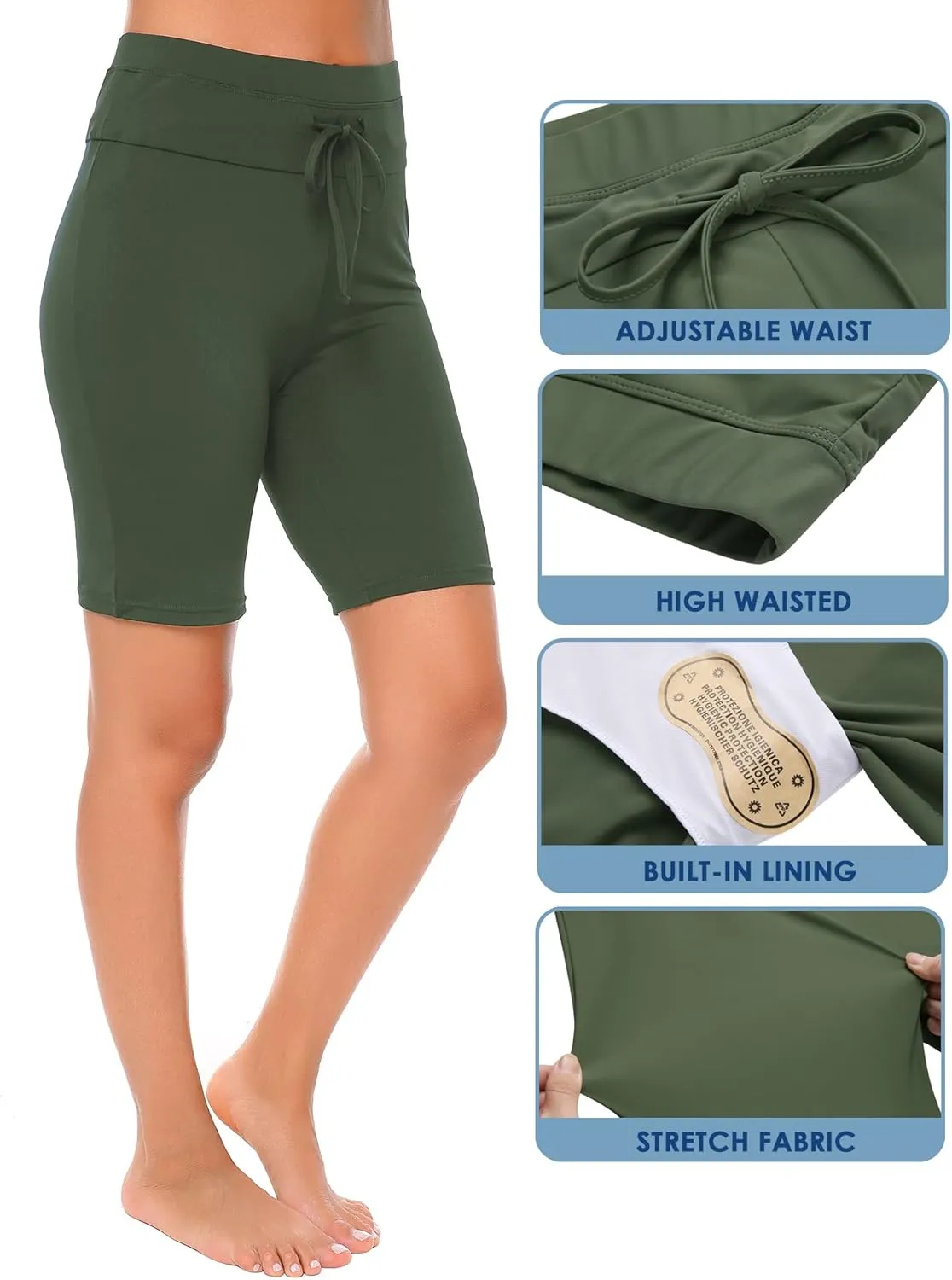 Ekouaer Women's Board Shorts High Waist Swim Shorts Beach Surf Swimwear Shorts S-4XL