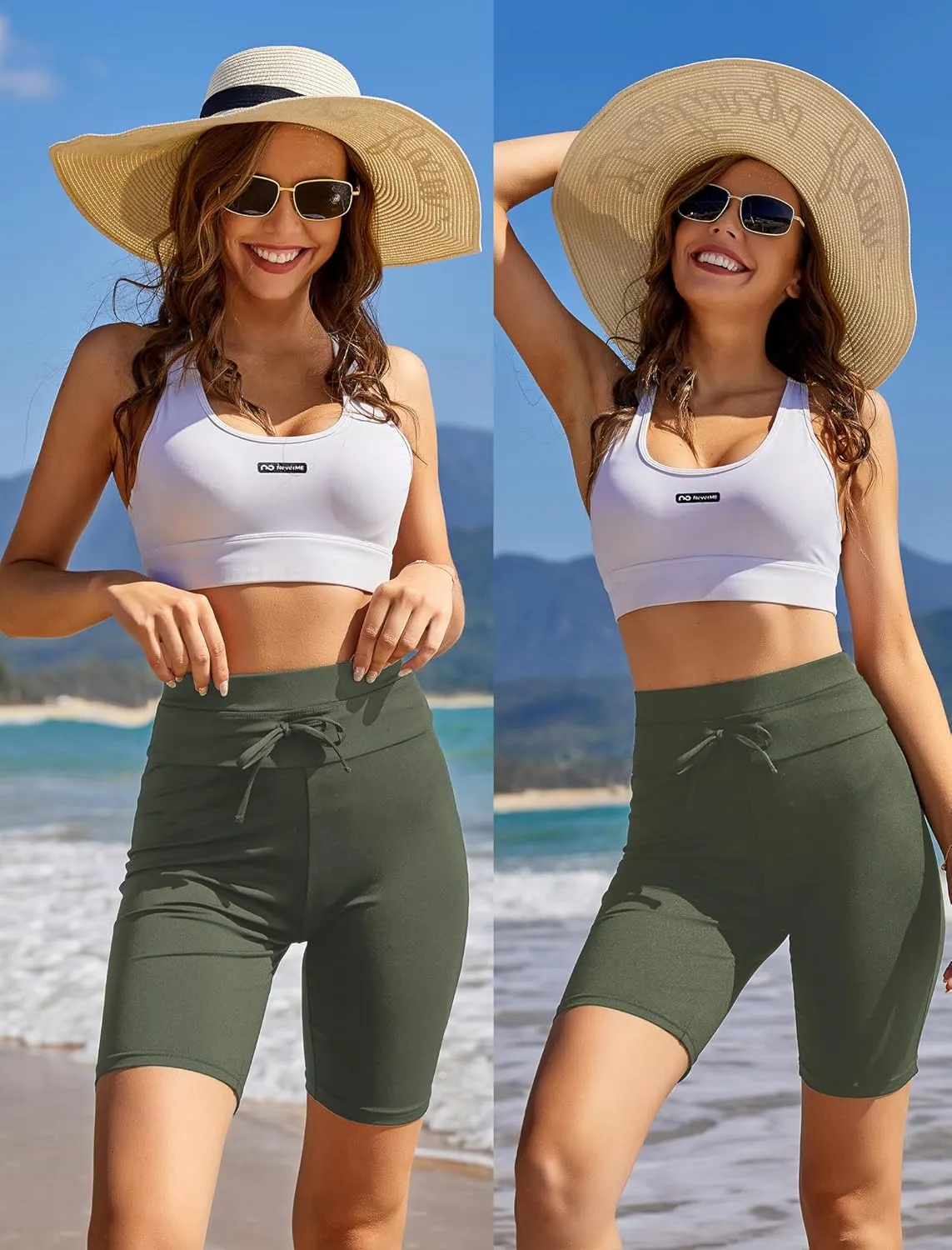 Ekouaer Women's Board Shorts High Waist Swim Shorts Beach Surf Swimwear Shorts S-4XL