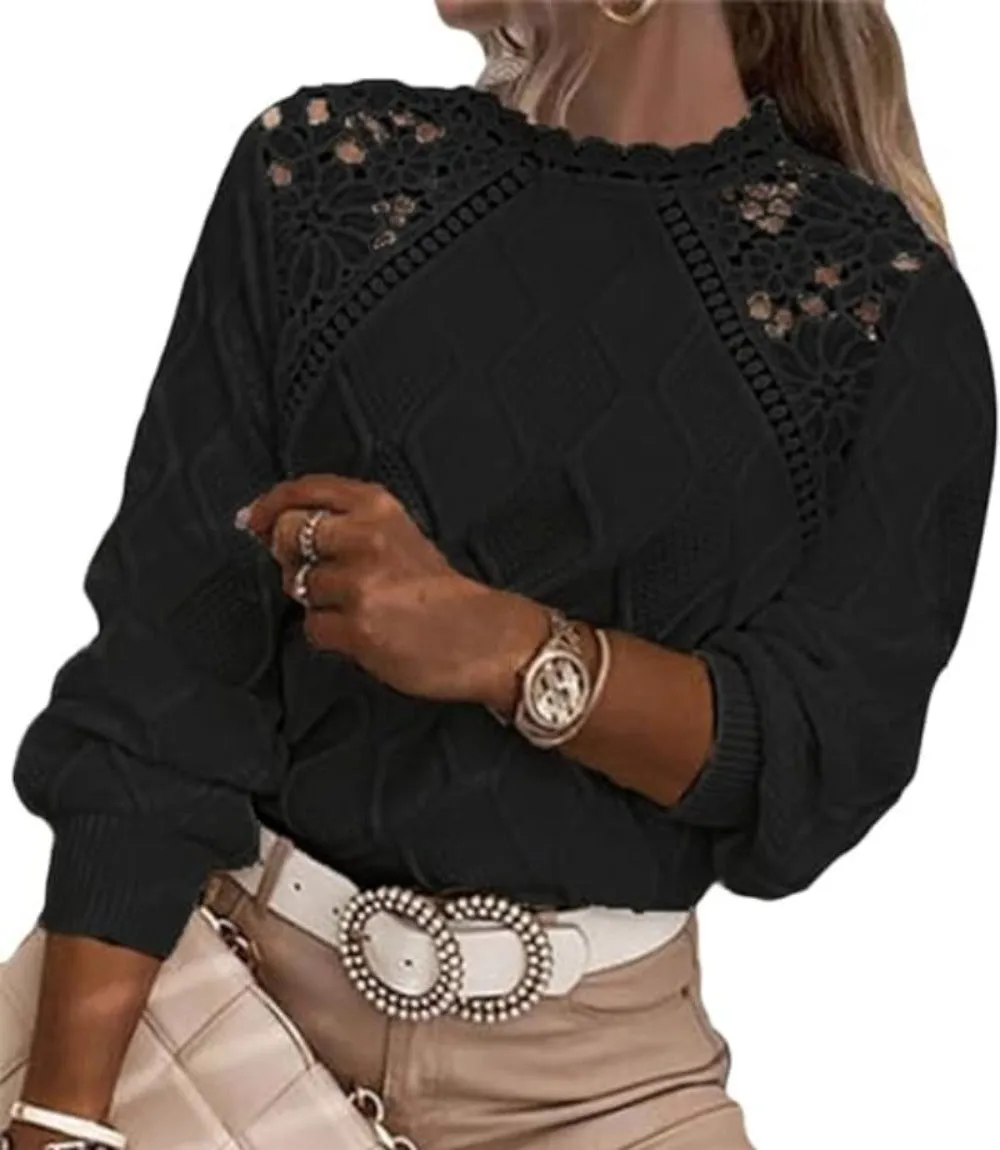 Elegant Lace Embroidered Knitting Sweater