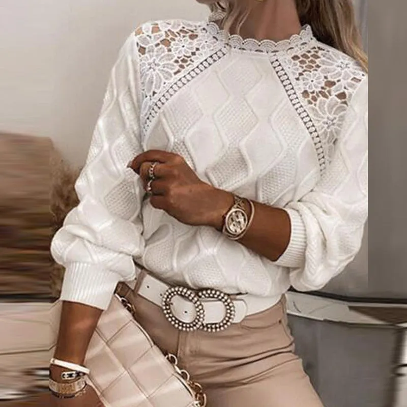 Elegant Lace Embroidered Knitting Sweater