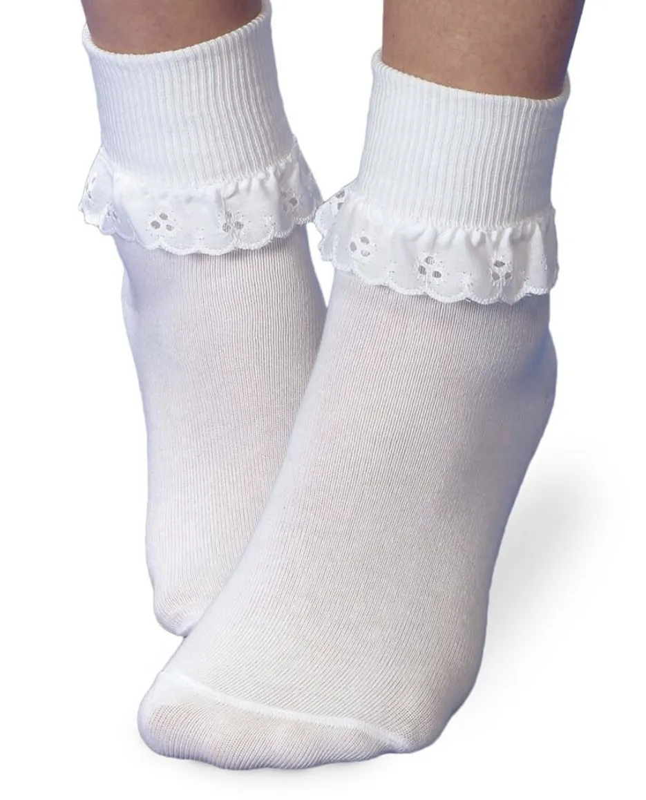 Eyelet Lace Turn Cuff Socks | White