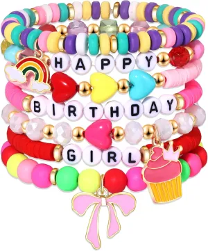FAERLIIRY Birthday Bracelets Happy Birthday Heishi Bracelets Preppy Bracelets Colorful Clay Friendship Bracelet Bead Bracelets Bangle Summer Surfer Bracelets Birthday Jewelry Gifts