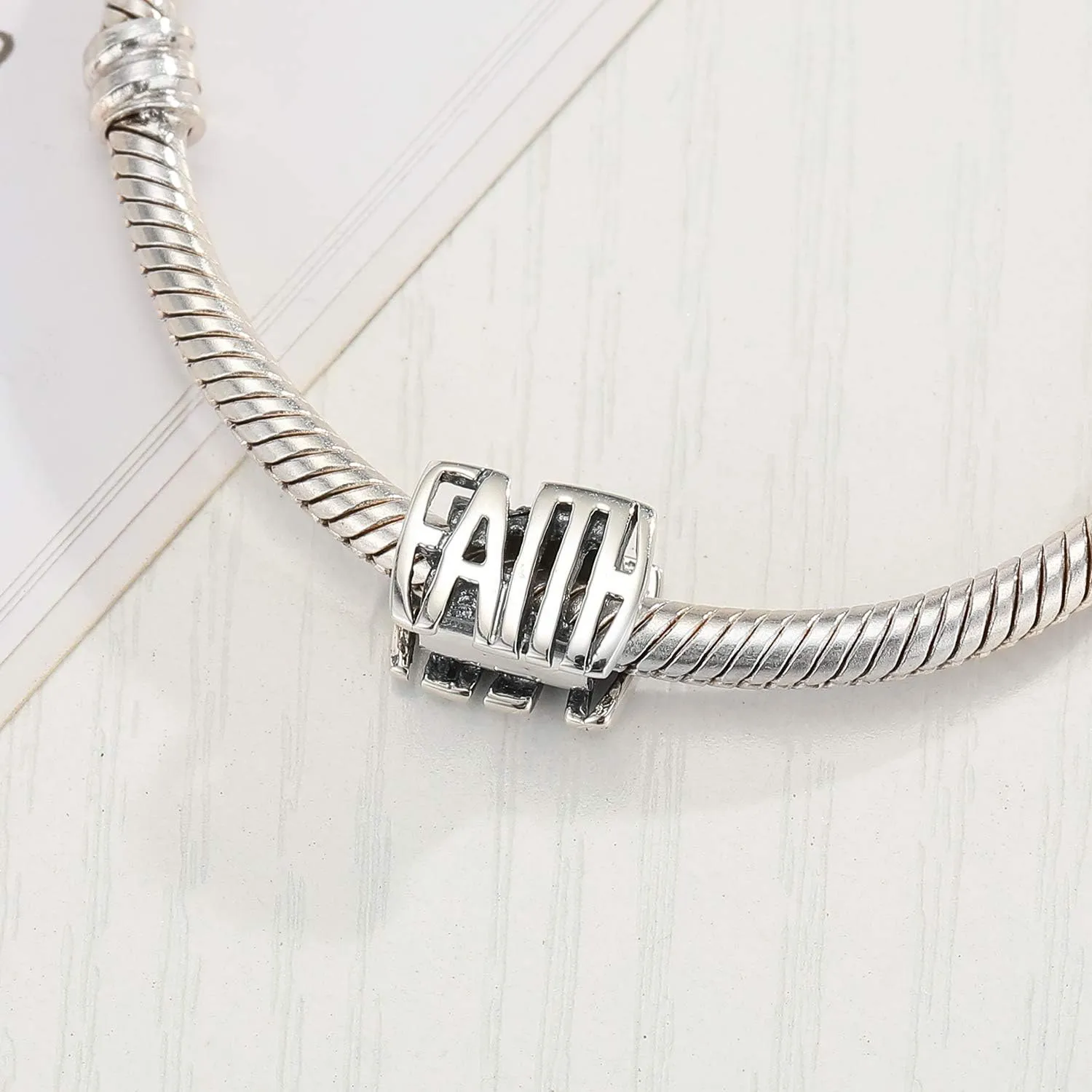 Faith Charms 925 Sterling Silver Beads fits Pandora Charms Bracelets Necklace (Faith Charms)
