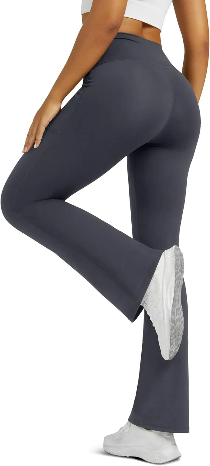 Flare Leggings for Women Yoga Pants with Pockets High Waisted Crossover Flare Leggings Bootcut Casual Yoga Pants