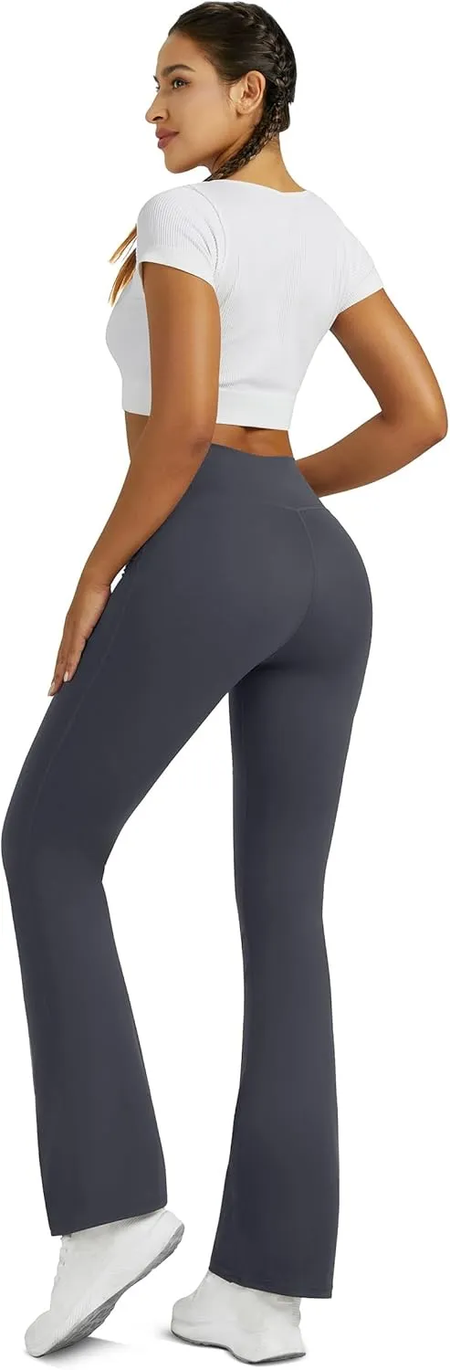 Flare Leggings for Women Yoga Pants with Pockets High Waisted Crossover Flare Leggings Bootcut Casual Yoga Pants
