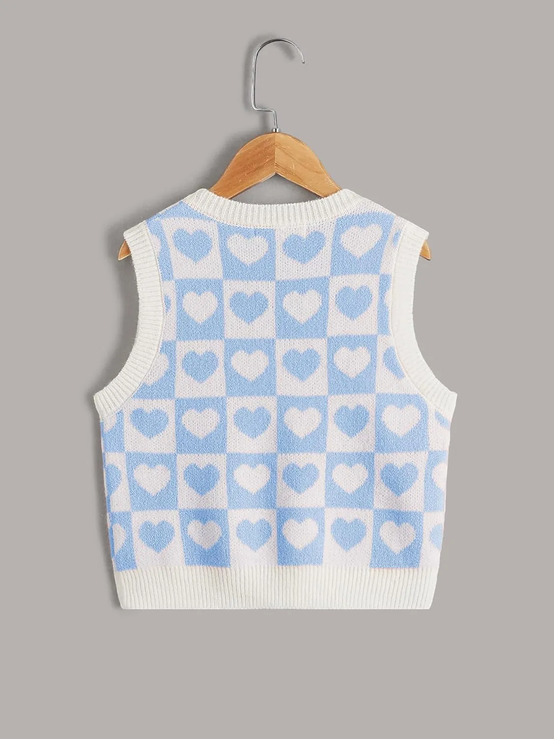Floerns Girls Heart Print Sleeveless Sweater Vest V Neck Knitwear Tank Top