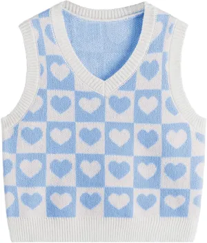 Floerns Girls Heart Print Sleeveless Sweater Vest V Neck Knitwear Tank Top