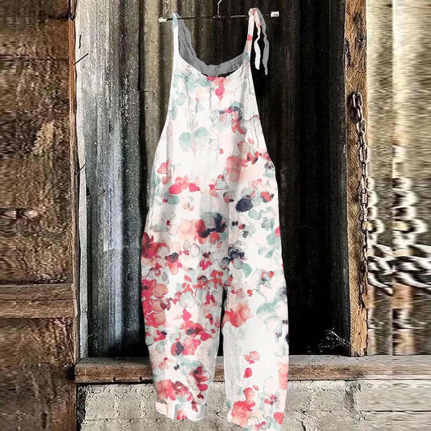 Floral Print Cotton Linen Summer Overalls for Women 2025 Fashion Plus Size Adjustable Jumpsuits Rompers Pants