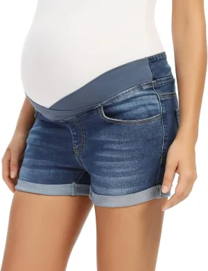 Foucome Women's Maternity Ripped Jean Shorts Roll Hem Denim Shorts Pregnancy Summer Shorts
