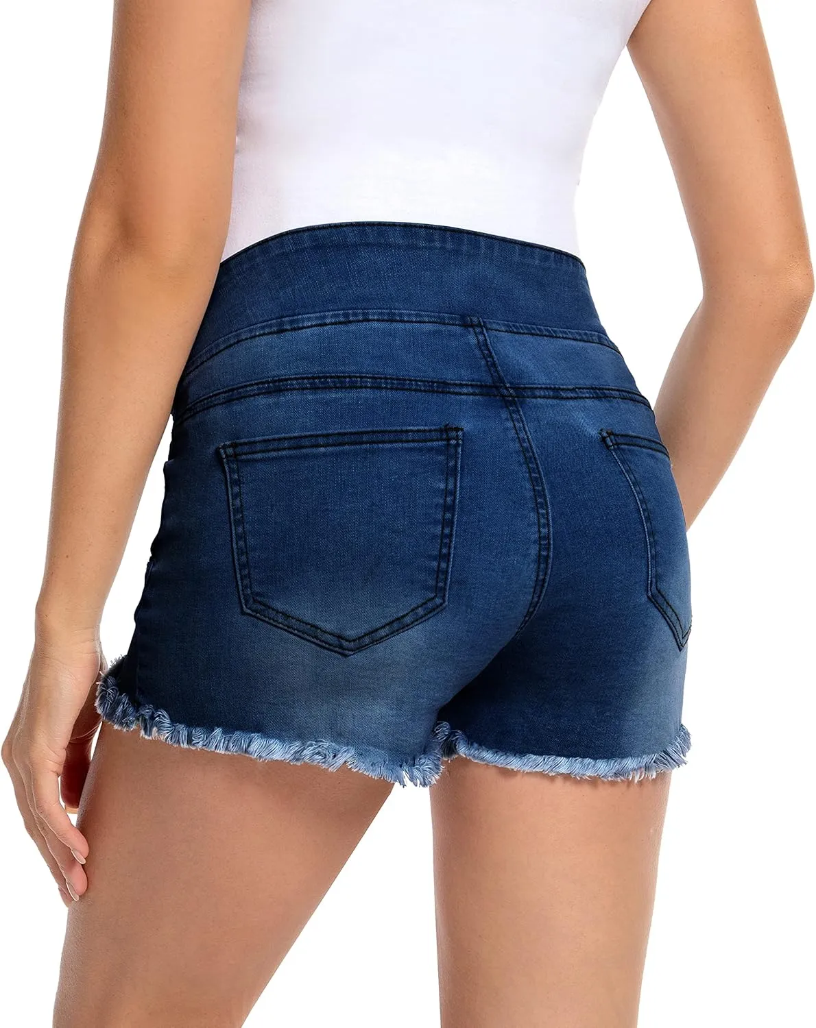 Foucome Women's Maternity Ripped Jean Shorts Roll Hem Denim Shorts Pregnancy Summer Shorts