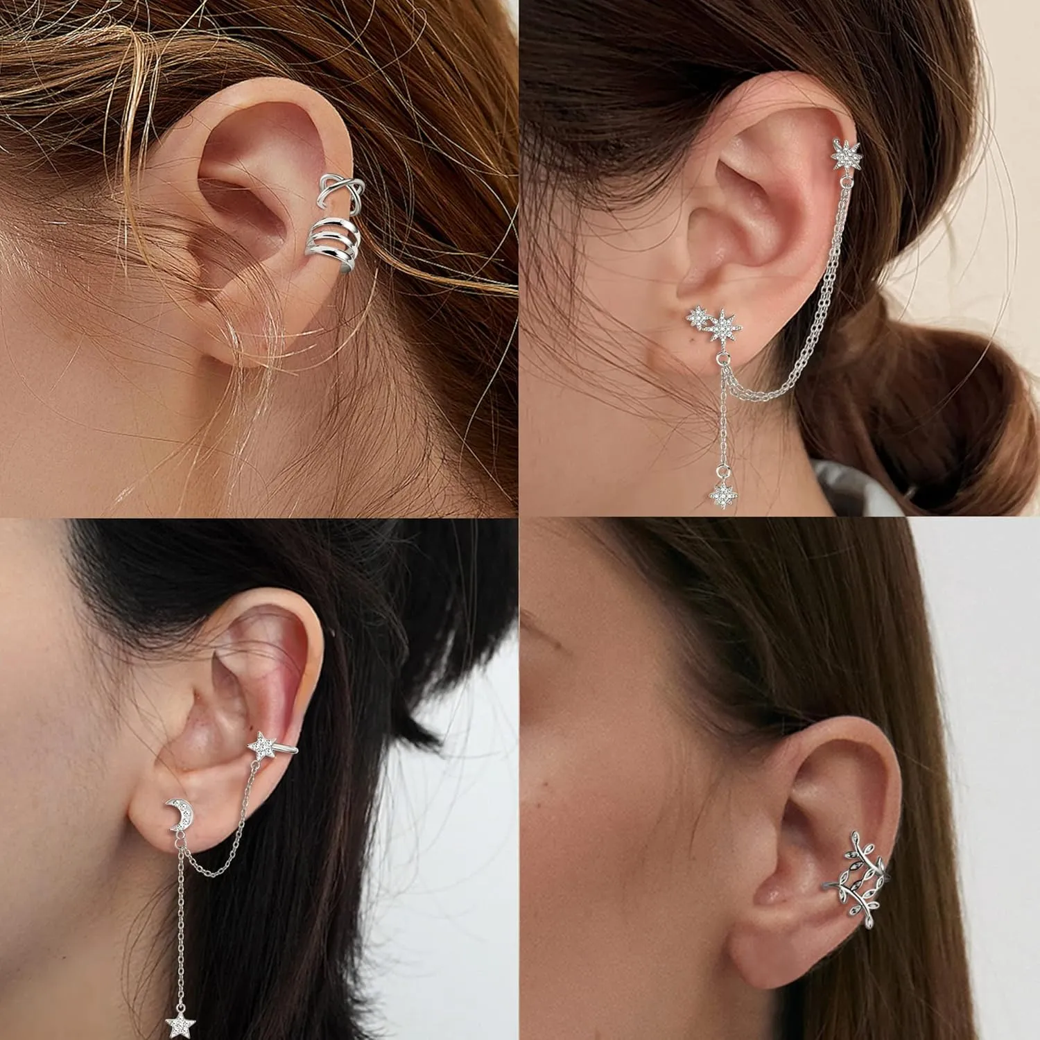 FUNRUN JEWELRY 20Pcs Ear Cuff Earrings for Women Non Piercing Cuff Chain Earrings Adjustable Helix Cartilage Cuff Wrap Earrings Clip on Earrings Jewelry Set