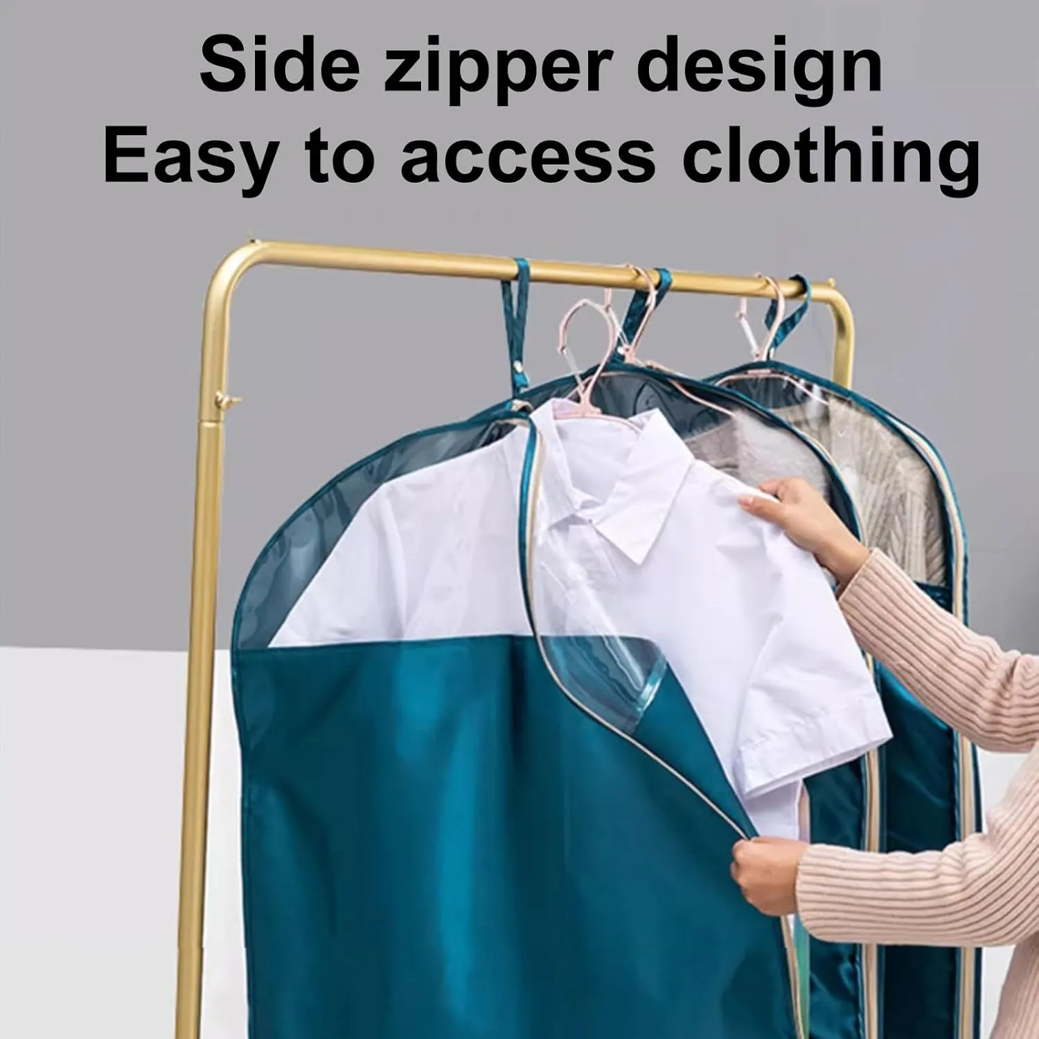 Garment Bag with Transparent Window, Garment Bags for Hanging Clothes, Polyester Fabric, Suitable for Home Storage, Apartments(Green,60x90cm/24x35in)