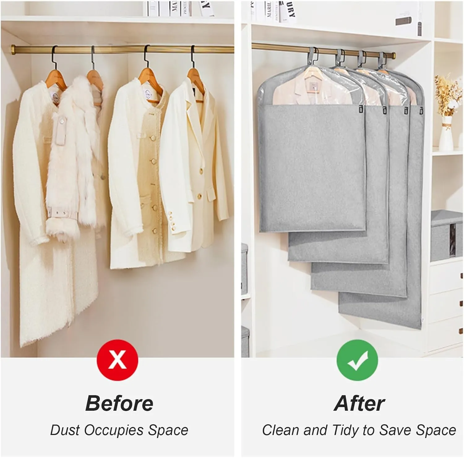 Garment Bags for Hanging Clothes, Suit Bags for Closet Storage with a Clear Window, Protector Cover with Zipper(Gray,58x110cm/23x43in)