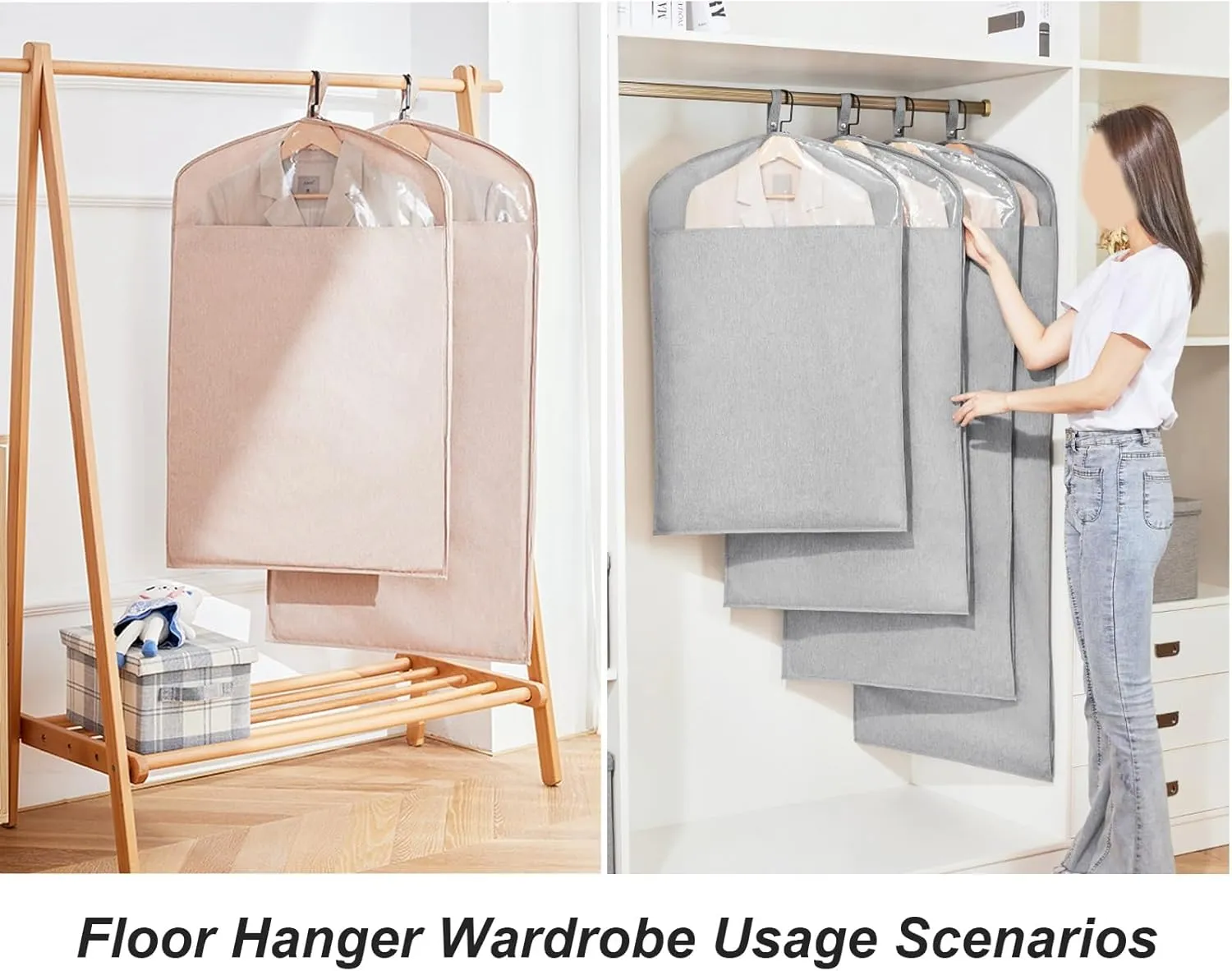 Garment Bags for Hanging Clothes, Suit Bags for Closet Storage with a Clear Window, Protector Cover with Zipper(Purple,58x90cm/23x35in)