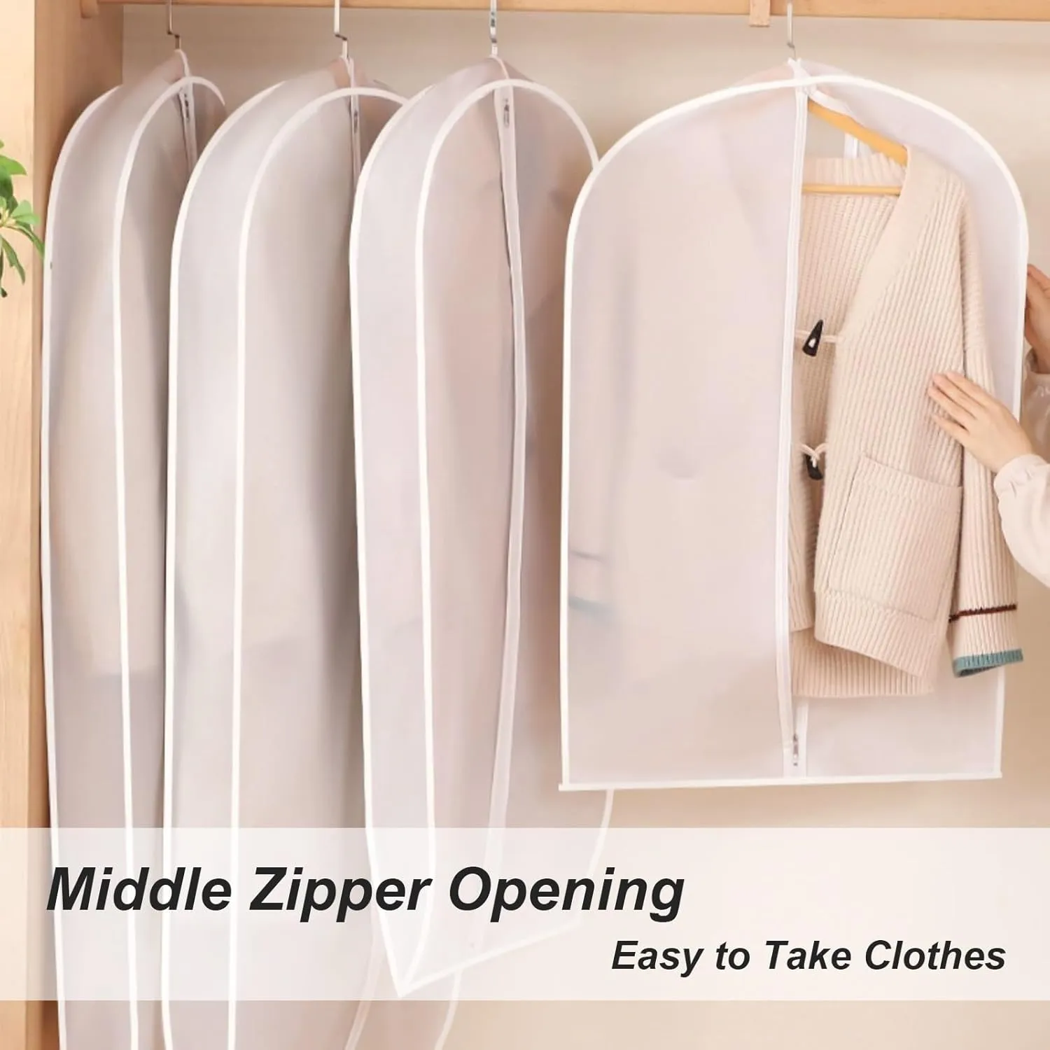 Garment Bags for Hanging Clothes, Translucent Coat Bags for Closet Storage, Clothes Cover with Zipper for Down Jacket, Suits, Thick Coat, 2 Packs(60x130x10cm/24x51x4in)