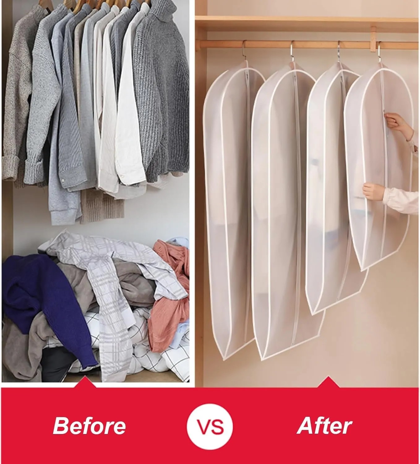 Garment Bags for Hanging Clothes, Translucent Coat Bags for Closet Storage, Clothes Cover with Zipper for Down Jacket, Suits, Thick Coat, 2 Packs(60x130x10cm/24x51x4in)