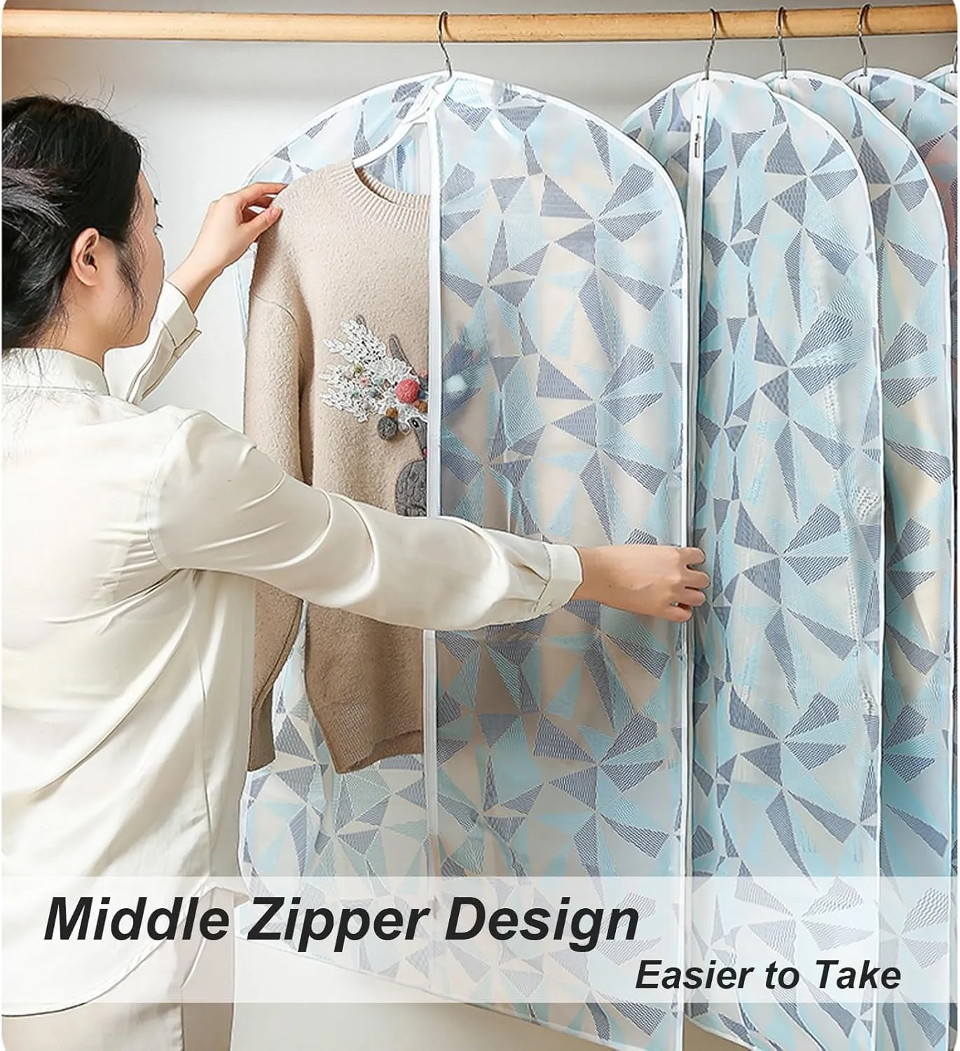Garment Bags for Hanging Clothes, Translucent Suit Cover Bags with Zipper for T-Shirt, Jacket, Coats, Dresses, 5 Packs, PEVA(60x130cm/24x51in)