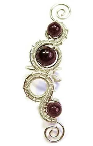 Garnet and Sterling Silver Large Woven Gemstone Ear Cuff