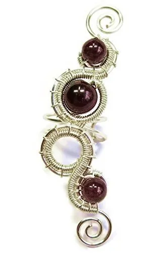 Garnet and Sterling Silver Large Woven Gemstone Ear Cuff
