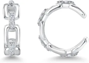 Gem Stone King 925 Sterling Silver White Lab Grown Diamond Round Huggie Clip On Ear Cuff Earrings Non-Piercing Fine Jewelry For Women (10MM=0.40 Inch Diameter, 3.5MM Width)