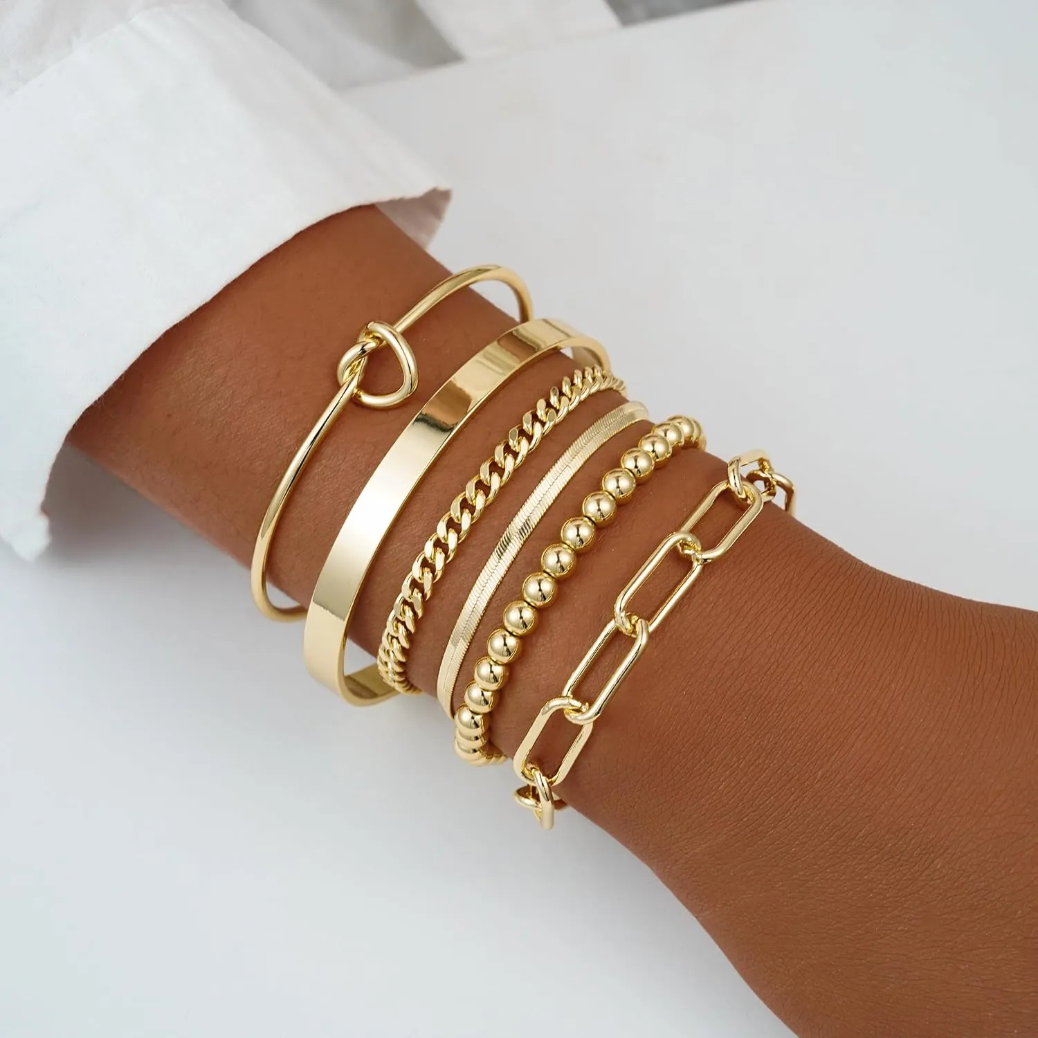 Gold Bracelets for Women,14K Gold Plated Stackable Bracelets Dainty Laying Bracelets Adjustable Layered Bracelets jewelry Set