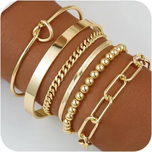 Gold Bracelets for Women,14K Gold Plated Stackable Bracelets Dainty Laying Bracelets Adjustable Layered Bracelets jewelry Set