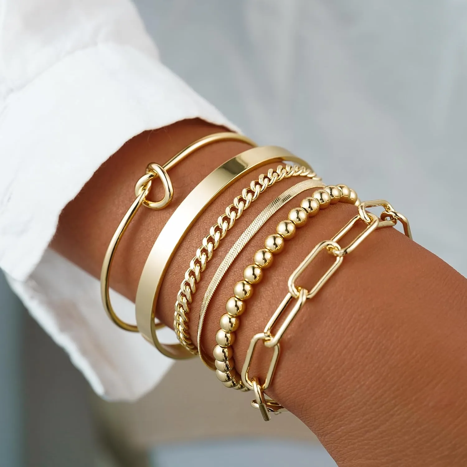 Gold Bracelets for Women,14K Gold Plated Stackable Bracelets Dainty Laying Bracelets Adjustable Layered Bracelets jewelry Set