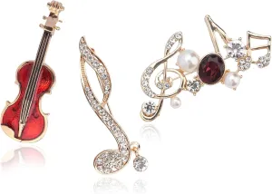 Gold Crystal Guitar Musical Notes Brooches for Womne Reded Enamel Rhinestone Pearl Brooch Pins Fashion Jewelry Brooch pin Accessories for Women Men Gift
