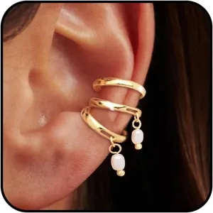 Gold Ear Cuff Non Piercing for Women Pearl Ear Cuff 14K Gold Plated Clip on Earrings Hoop Earrings Stack Cartilage Ear Cuffs Trendy Jewelry Gifts Dainty Birthday Gifts for Women