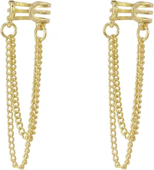Gold Stud Earrings Set with Hypoallergenic Cubic Zirconia Adorable Trendy Mini Cartilage Chain Delicate Tassel Design Piercing Jewelry Gift for Women