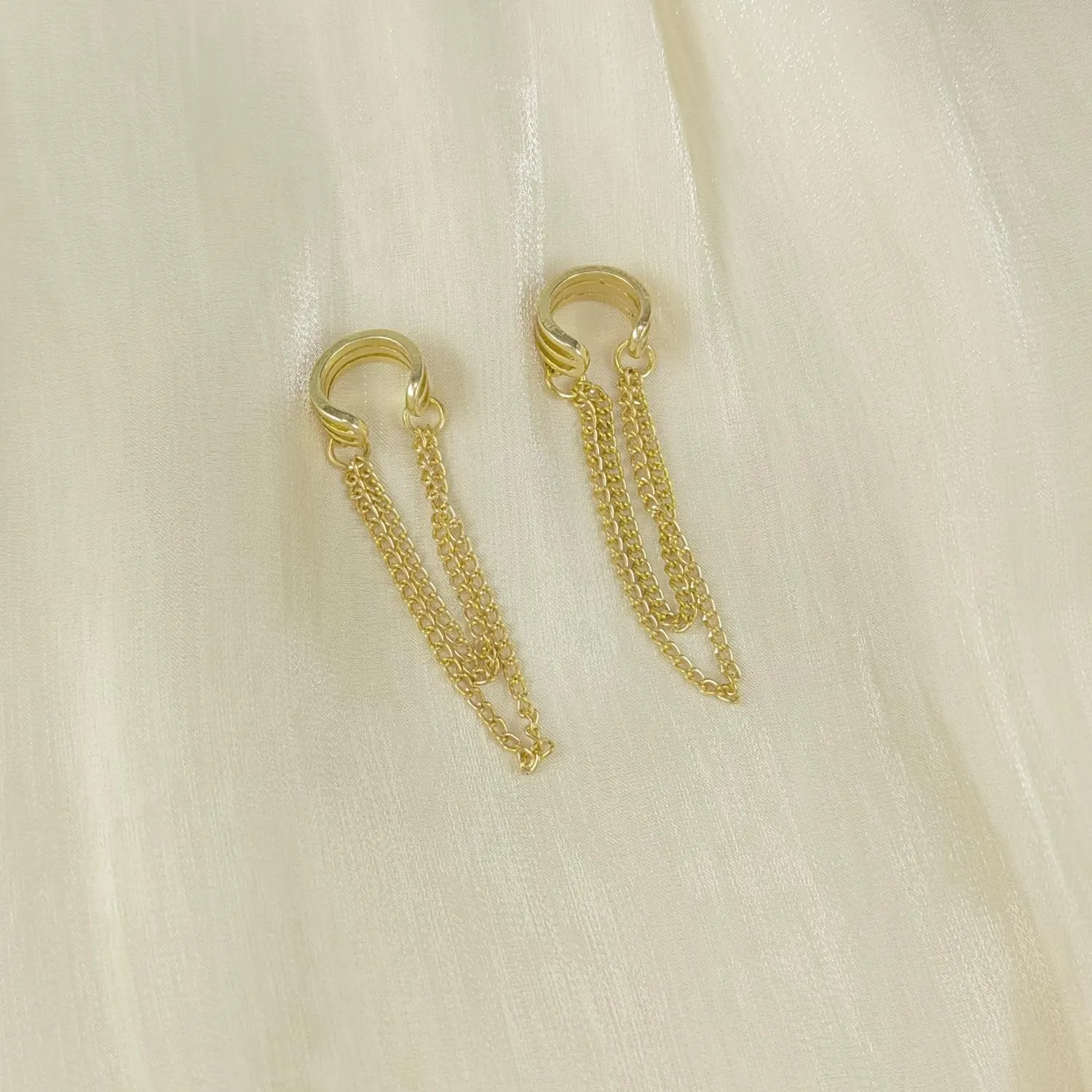 Gold Stud Earrings Set with Hypoallergenic Cubic Zirconia Adorable Trendy Mini Cartilage Chain Delicate Tassel Design Piercing Jewelry Gift for Women