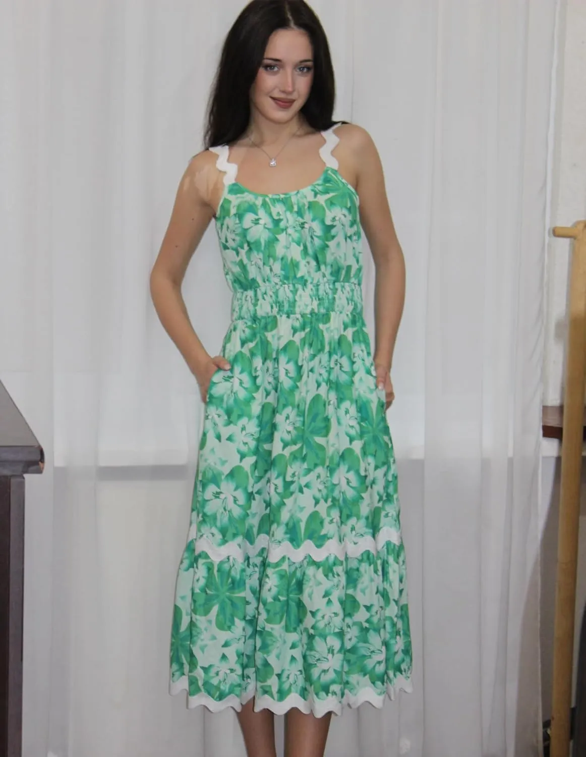 GRACE KARIN Womens 2025 Summer Floral Dress Casual Spaghetti Strap Flowy Outfit RIC Rac Trim Sundress Beach Midi Clothes