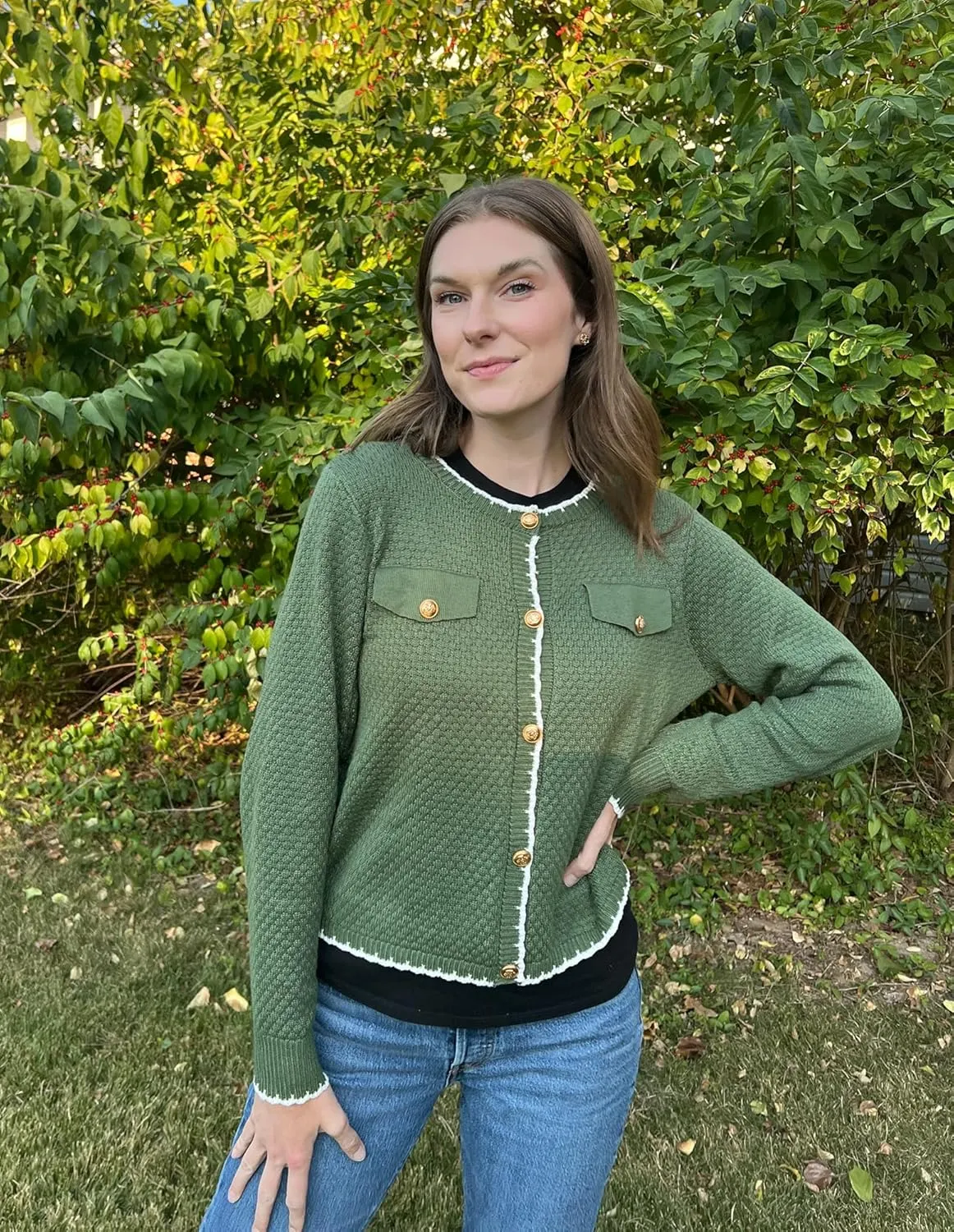 GRACE KARIN Women's Cardigans 2024 Button Down Knit Sweater Contrast Color Lightweight Lady Jackets Fall Outfits