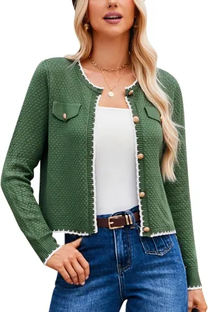 GRACE KARIN Women's Cardigans 2024 Button Down Knit Sweater Contrast Color Lightweight Lady Jackets Fall Outfits