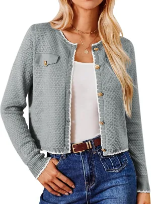 GRACE KARIN Women's Cardigans 2024 Button Down Knit Sweater Contrast Color Lightweight Lady Jackets Fall Outfits