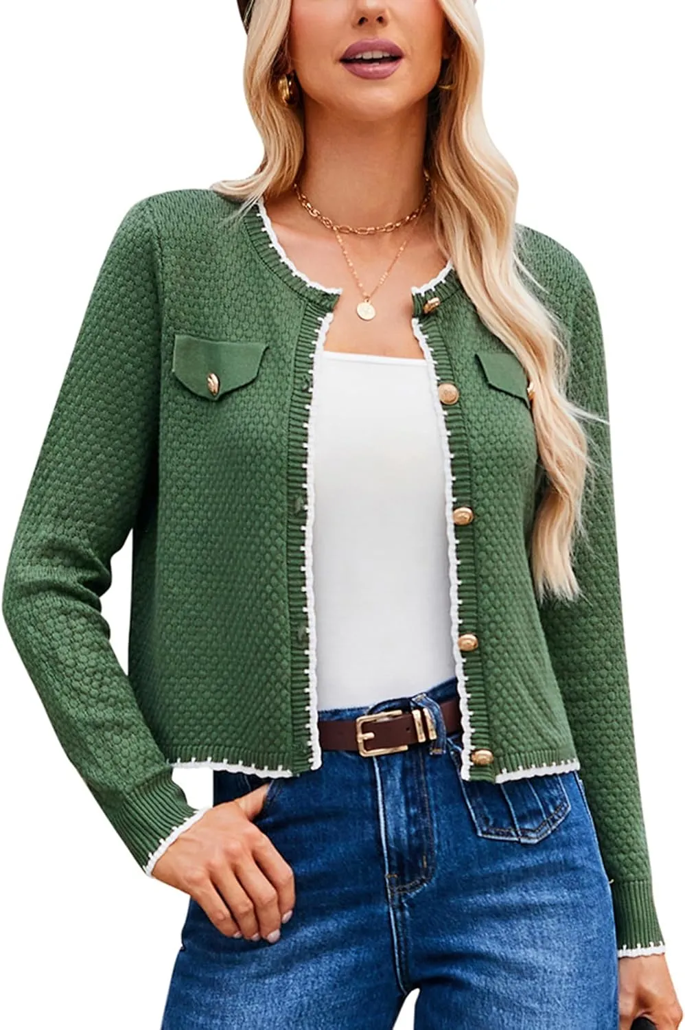 GRACE KARIN Women's Cardigans 2024 Button Down Knit Sweater Contrast Color Lightweight Lady Jackets Fall Outfits