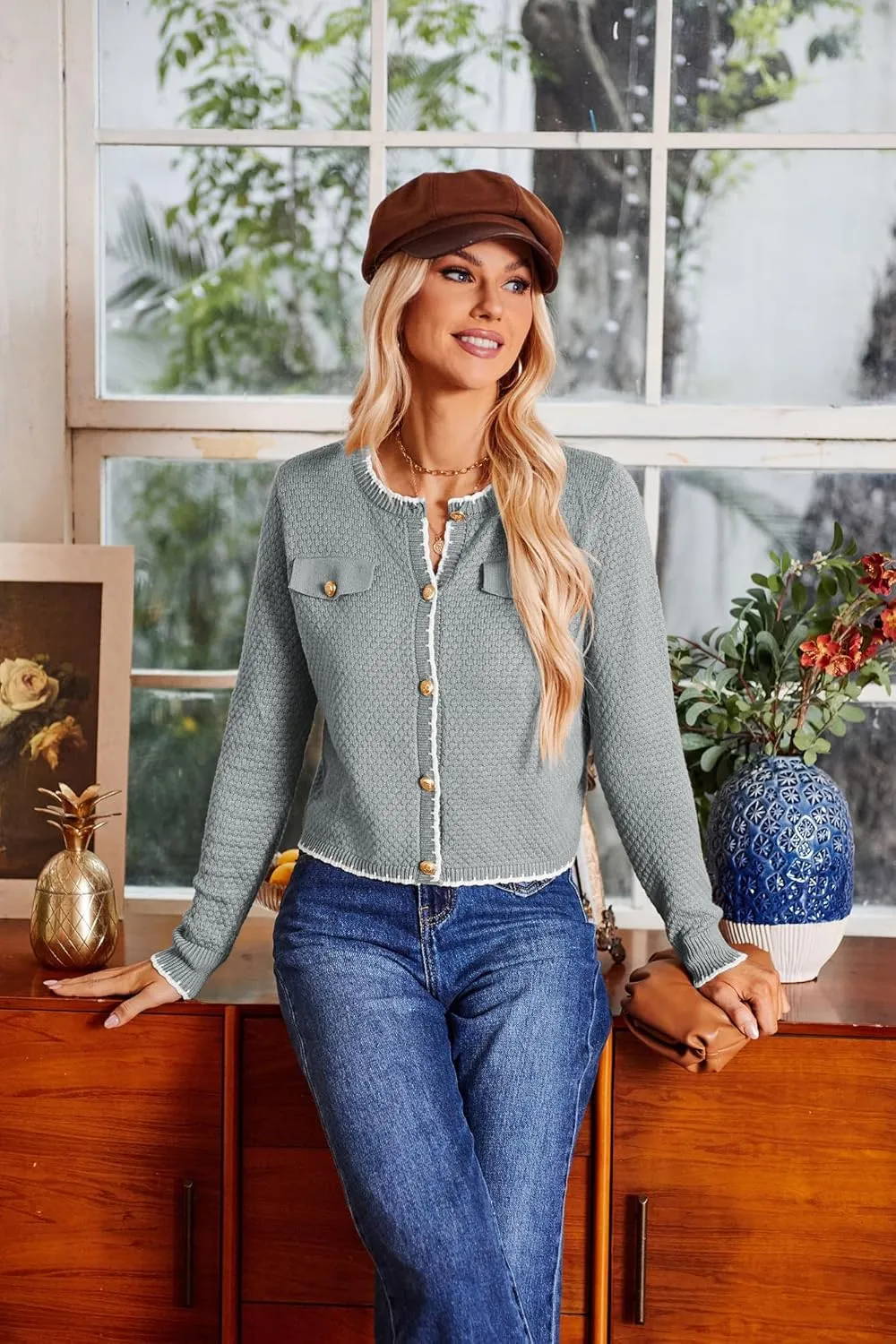 GRACE KARIN Women's Cardigans 2024 Button Down Knit Sweater Contrast Color Lightweight Lady Jackets Fall Outfits